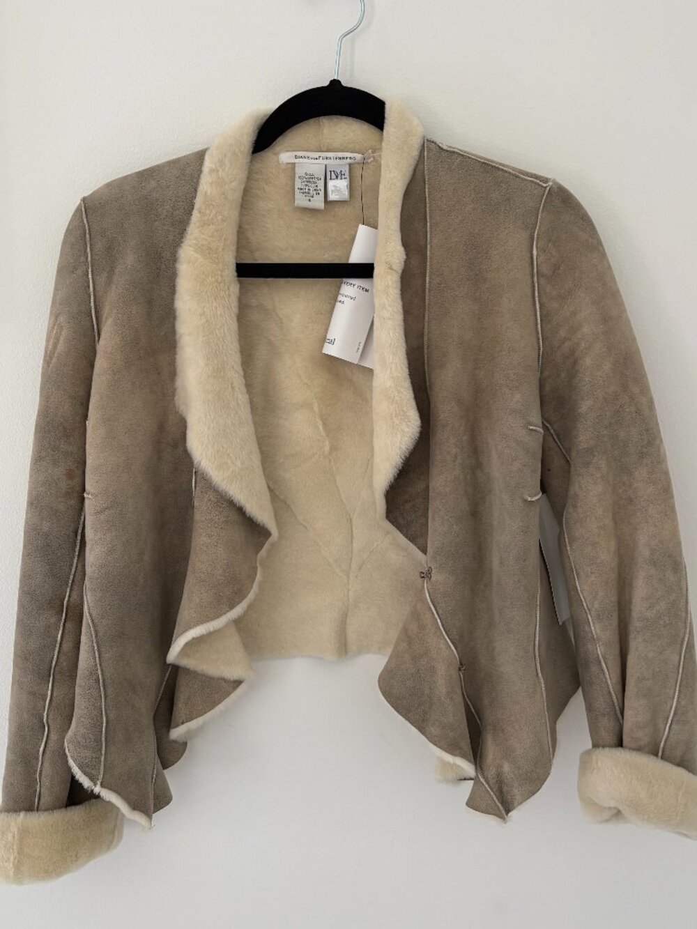 Vintage Diane Von Furstenberg 100% Fur Leather Suede Evening Jacket - Size 4